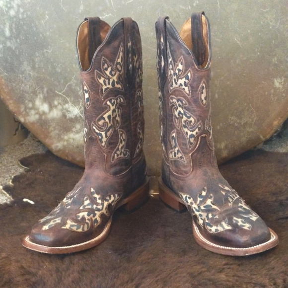 JOHNNY RINGO E1464 distressed brown leather with cheetah cowgirl boots  sz 7.5B - Picture 11 of 16